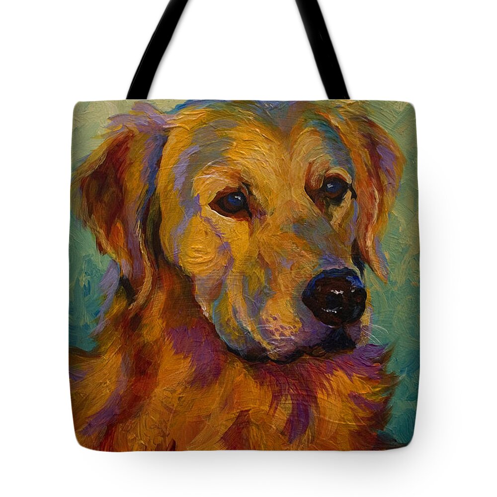 Golden Tote Bag featuring the painting Golden Retriever by Marion Rose