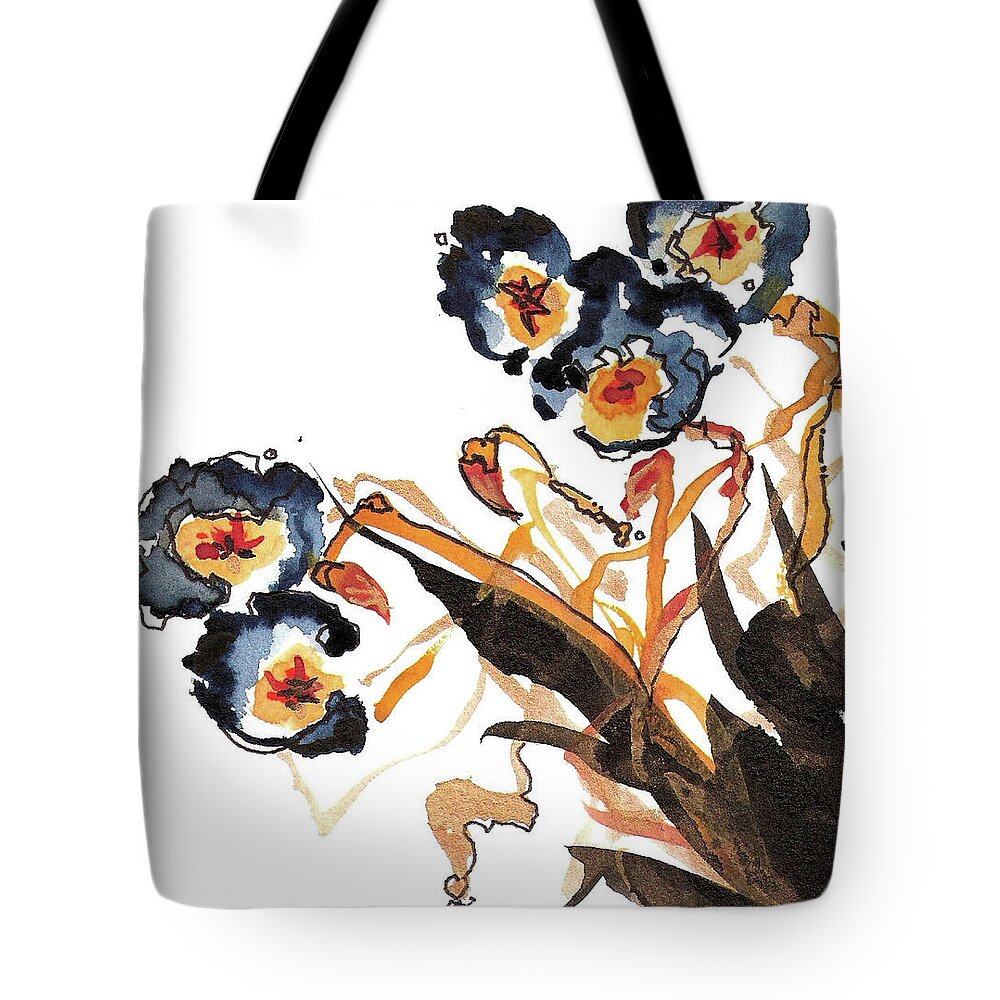 Ink Painting. Sumi-e Tote Bag featuring the painting Golden Rods Dancing by Casey Shannon