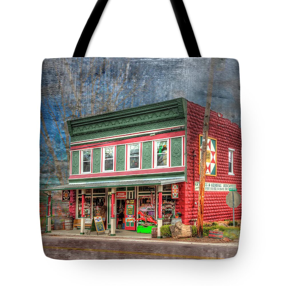 Hdr Tote Bag featuring the photograph Golden Rule Store by Larry Braun