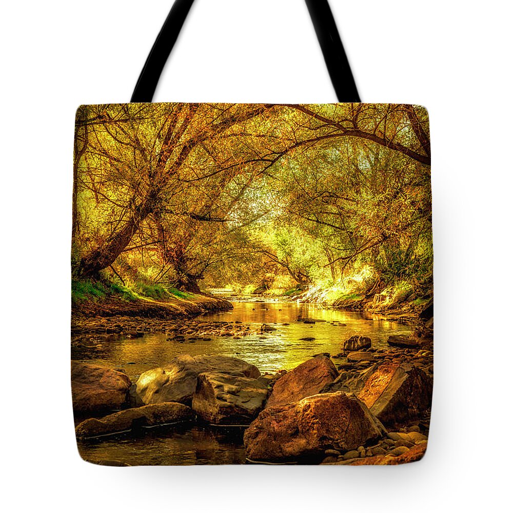 Fall Color Tote Bag featuring the photograph Golden Stream by Kristal Kraft