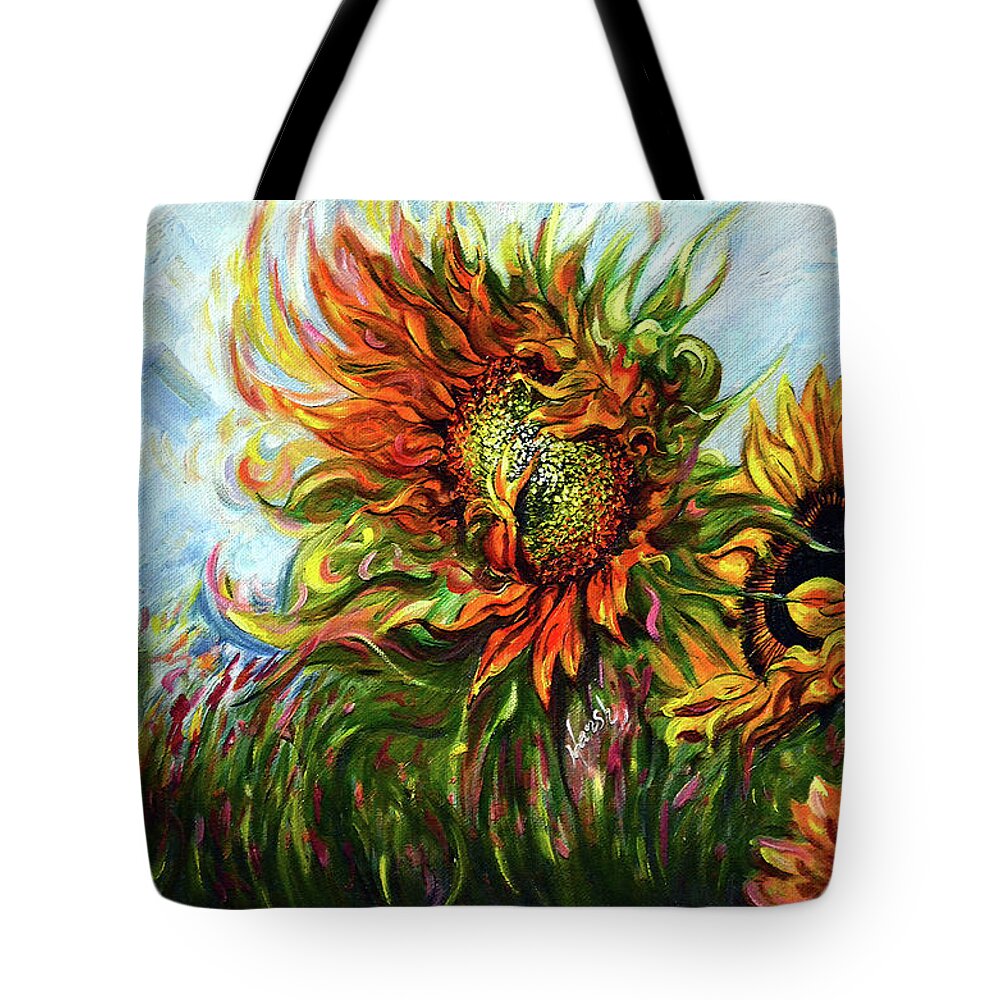 Sunflowers Tote Bag featuring the painting Golden Sunflowers - Harsh Malik by Harsh Malik
