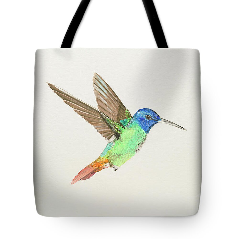 Golden Tailed Sapphire Tote Bag featuring the painting Golden-tailed sapphire by Stefanie Forck