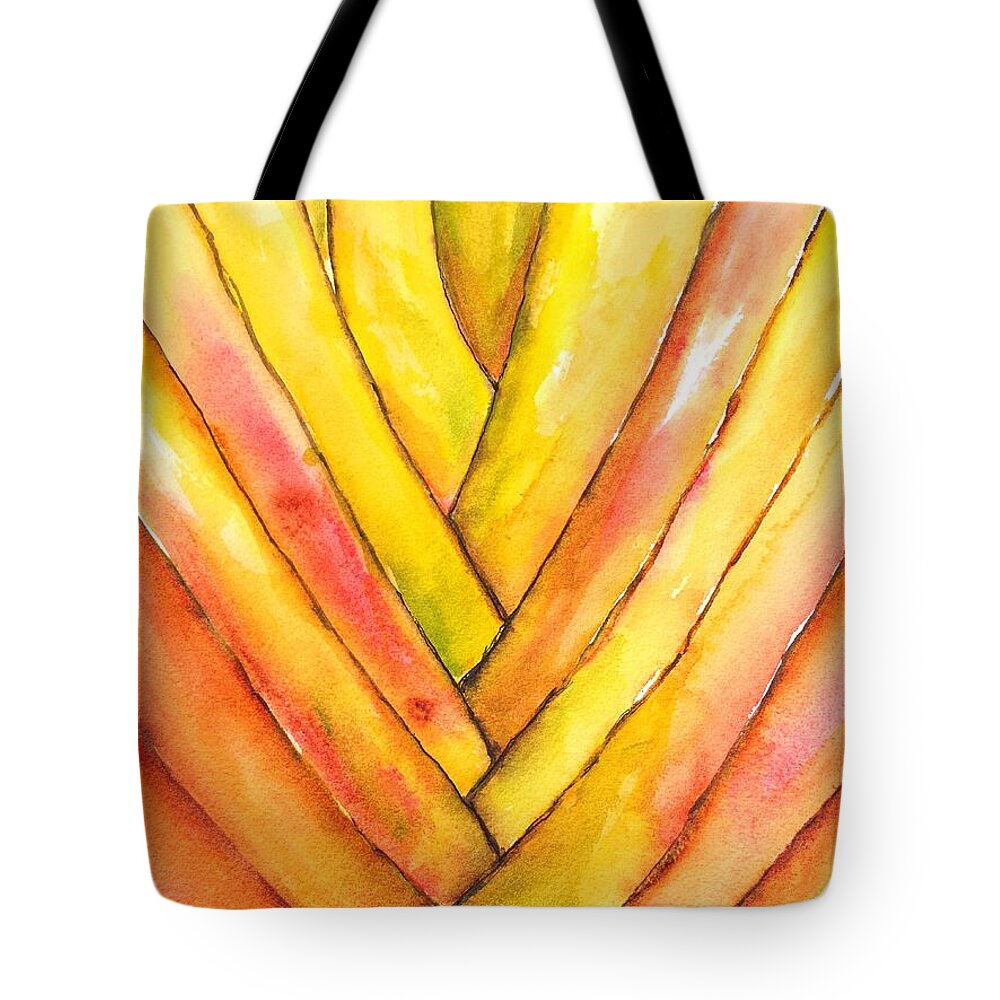 Plant Tote Bag featuring the painting Golden Travelers Palm Trunk by Carlin Blahnik CarlinArtWatercolor