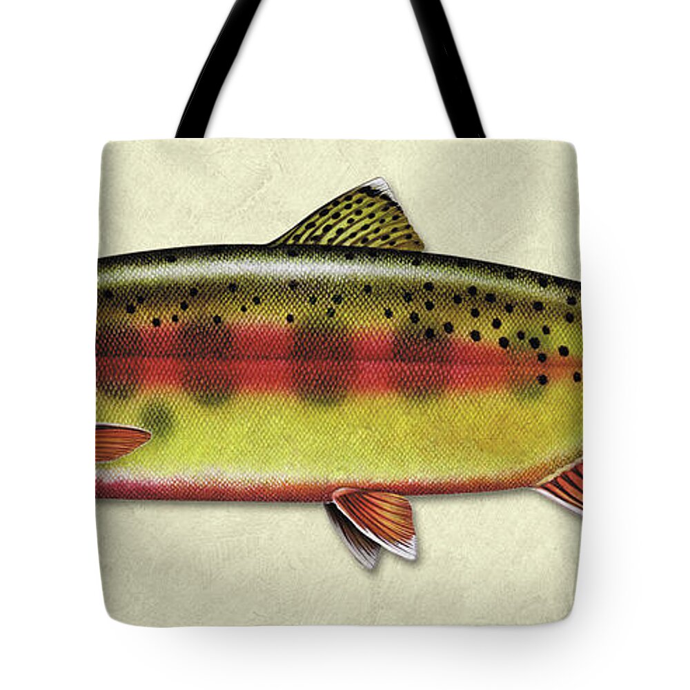 Jon Q Wright Fish Id Print Golden Trout Flyfishing Fly Freshwater Tote Bag featuring the painting Golden trout ID by Jon Q Wright