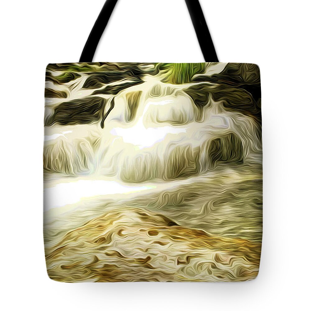 Waterfall Tote Bag featuring the digital art Golden Waterfall by Carol Crisafi