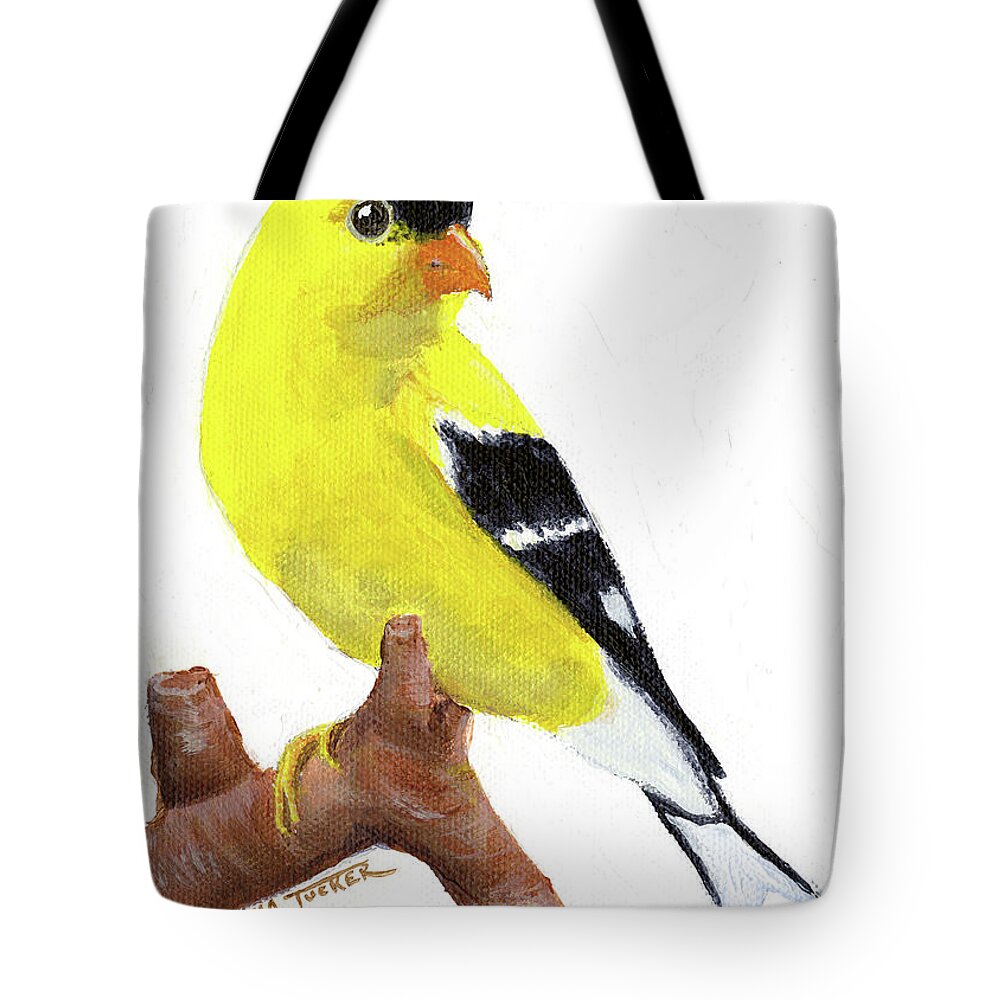 Bird Tote Bag featuring the painting Goldfinch by Donna Tucker