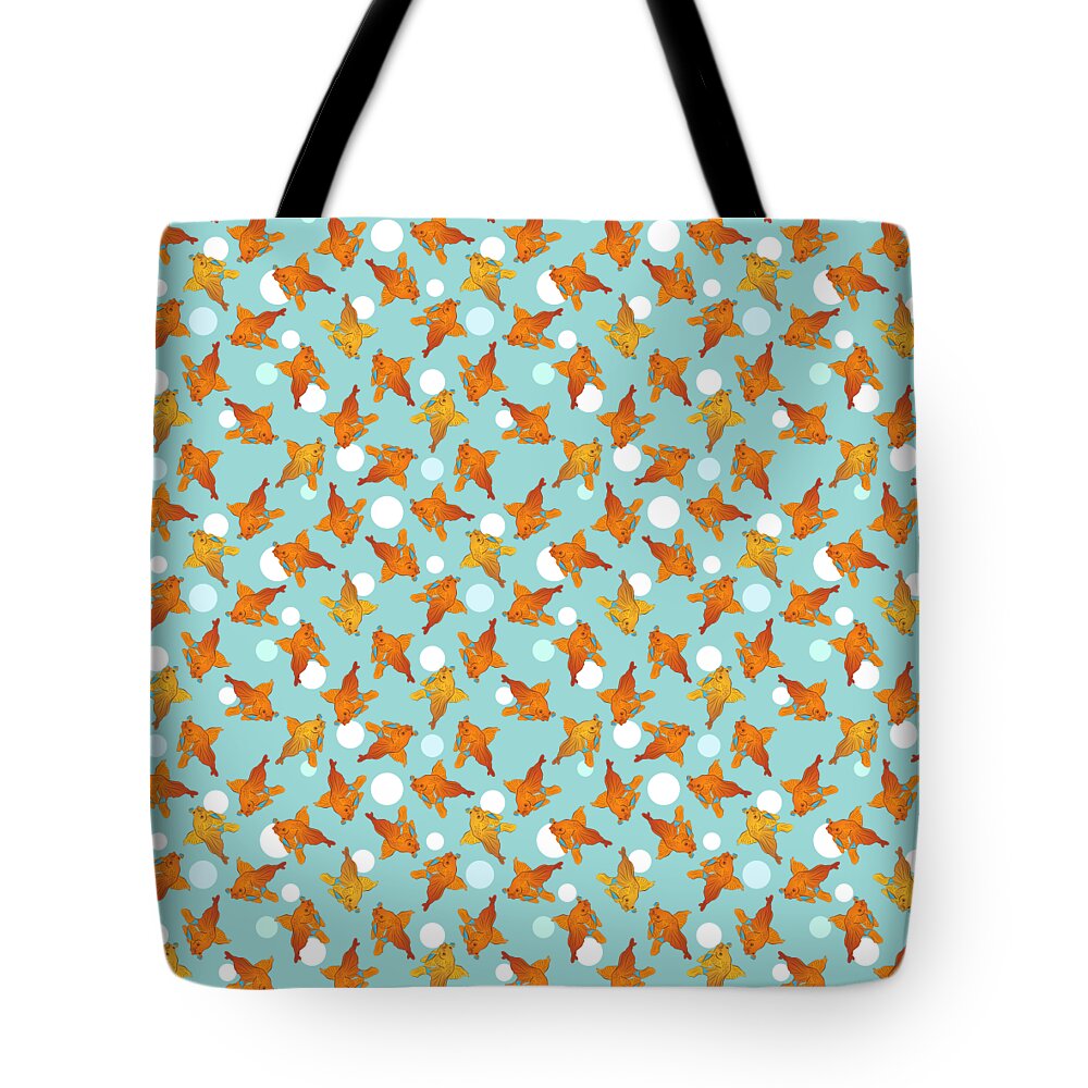 Goldfish Tote Bag featuring the digital art Goldfish and Bubbles Pattern by MM Anderson