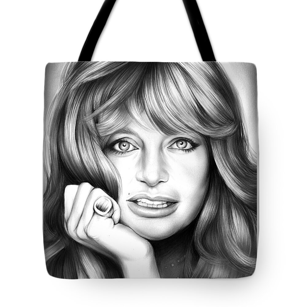 Goldie Hawn Tote Bag featuring the drawing Goldie Hawn by Greg Joens