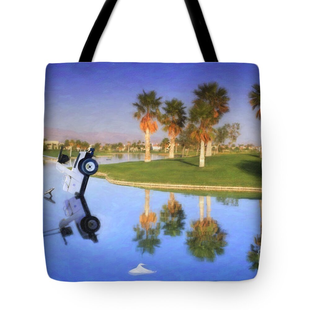 Golf Cart In Water Tote Bag featuring the photograph Golf Cart stuck in Water by David Zanzinger
