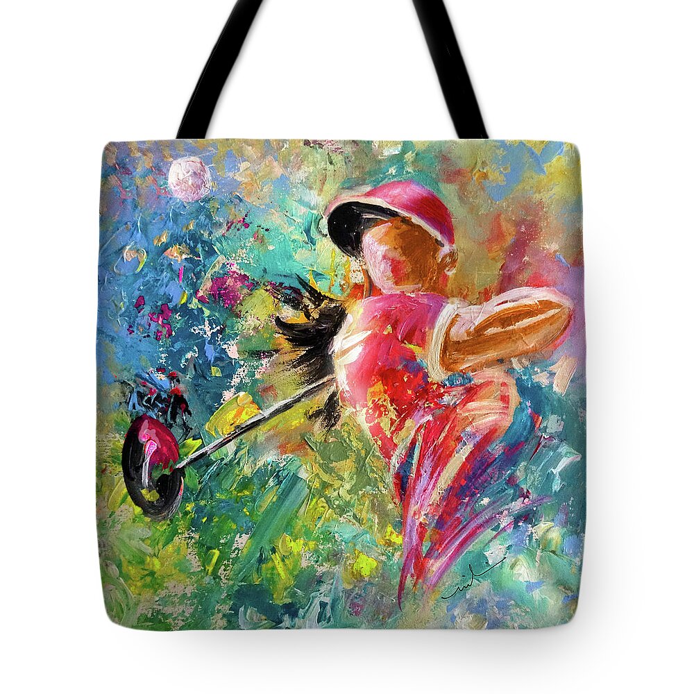 Sports Tote Bag featuring the painting Golf Fascination by Miki De Goodaboom