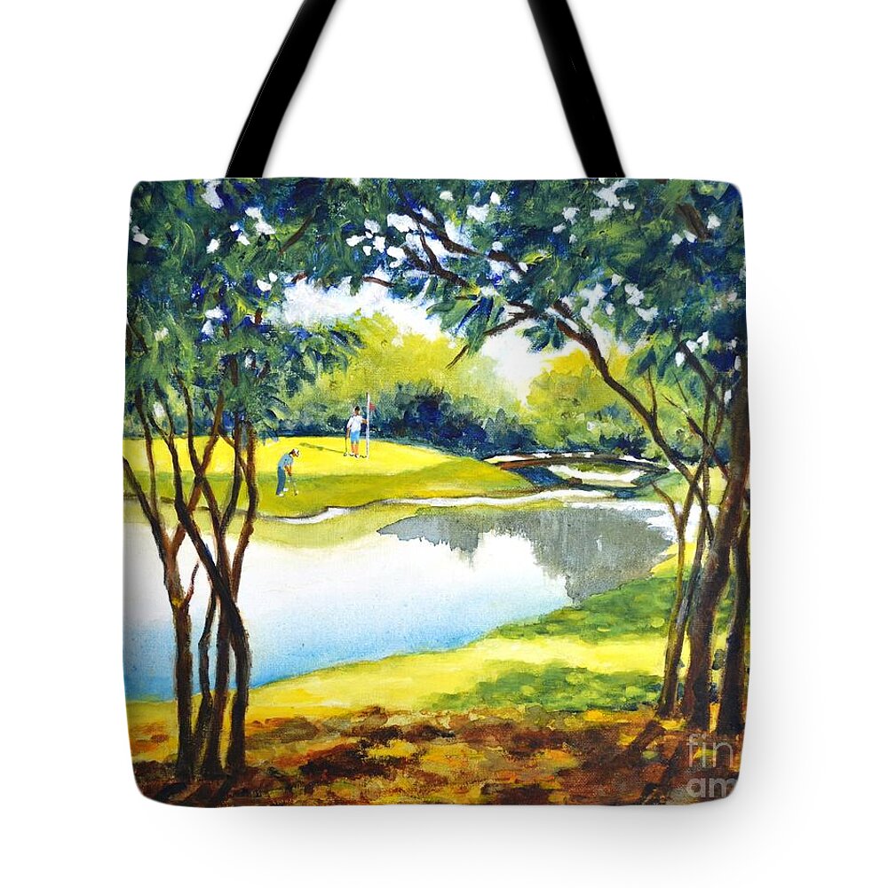 Golf Tote Bag featuring the painting Golf haven by Betty M M Wong