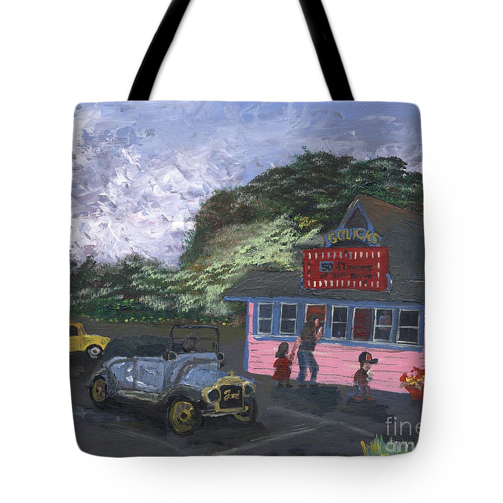 #americana #shopfronts #golicks Tote Bag featuring the painting Golicks Ice Cream by Francois Lamothe