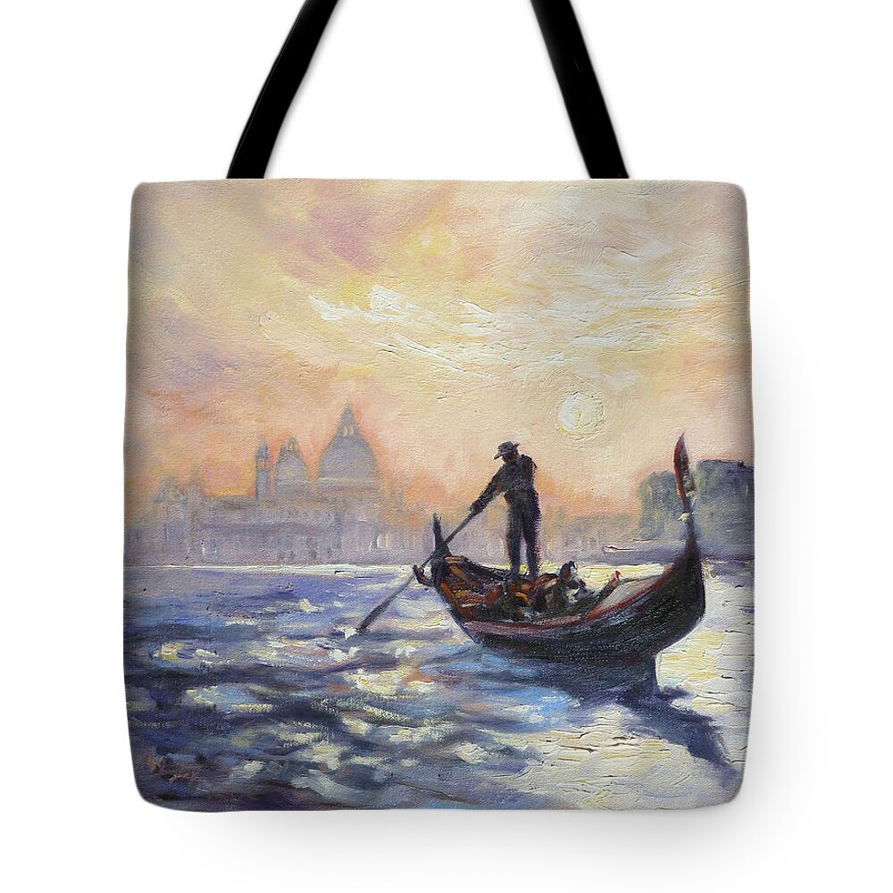 Gondolier Tote Bag featuring the painting Gondolier by Irek Szelag