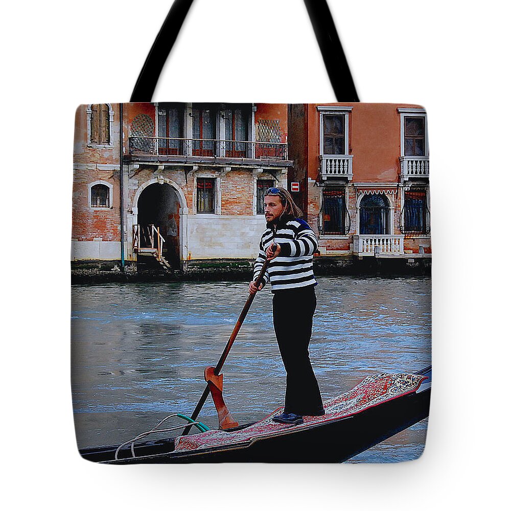 Venice Tote Bag featuring the photograph Gondolier Venice by Caroline Stella