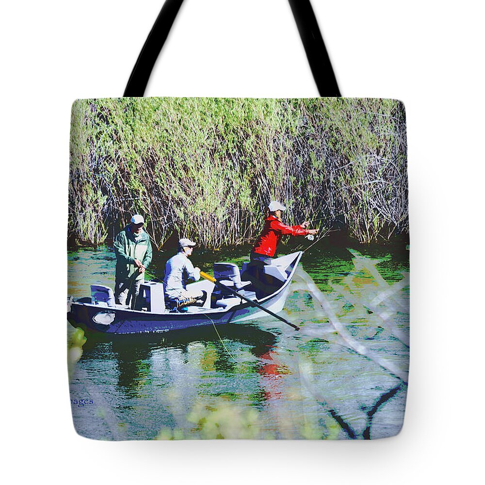Fishing Tote Bag featuring the mixed media Gone Fishin' by Kae Cheatham