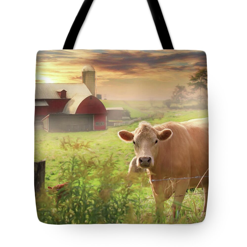 Cows Tote Bag featuring the photograph Good Morning by Lori Deiter