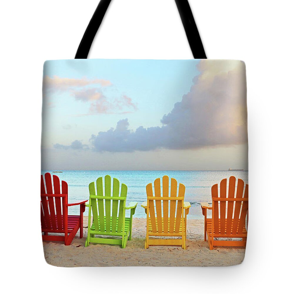 Beach Chairs Tote Bag featuring the photograph Good Morning Paradise 0746 signed by Jack Schultz