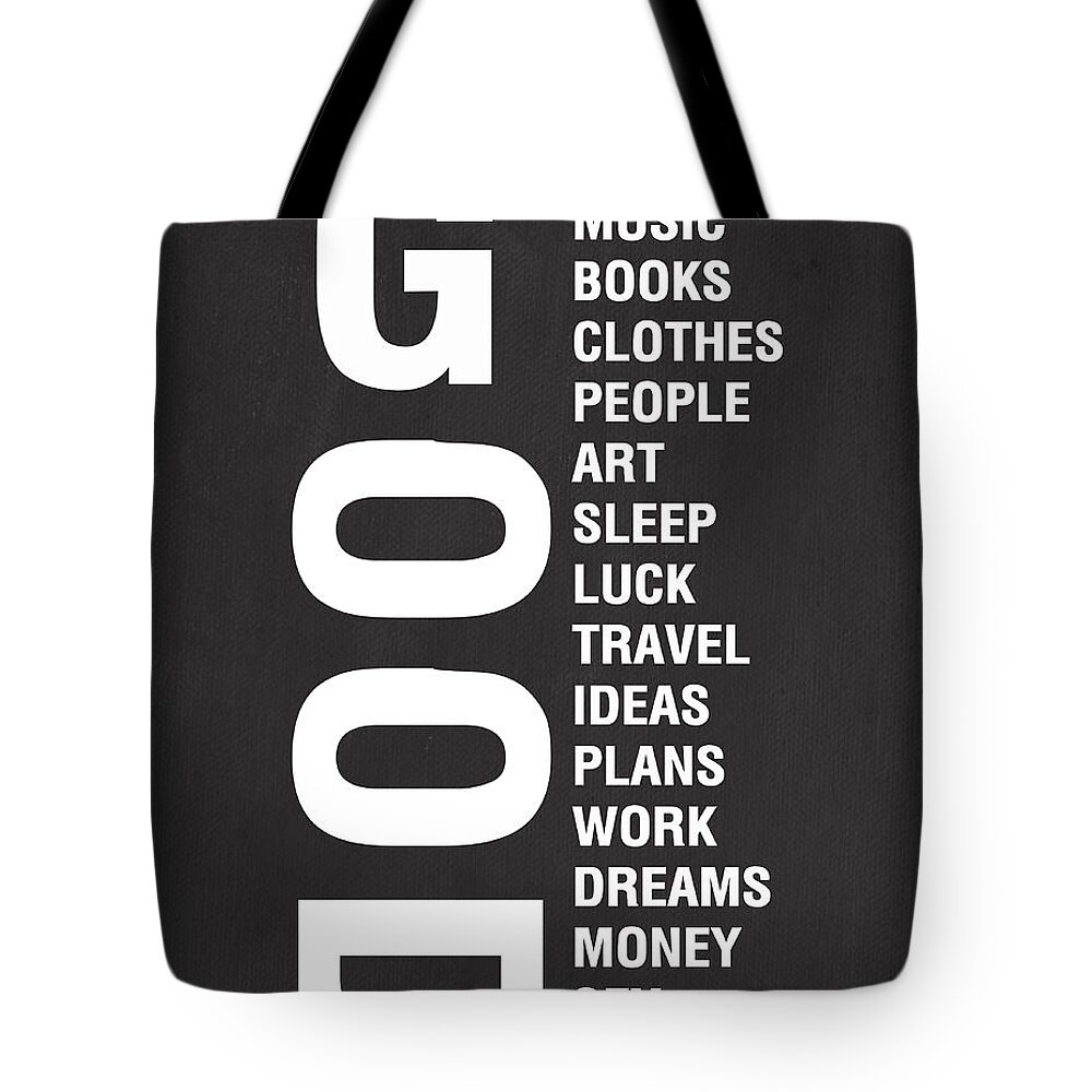 Typography Tote Bag featuring the mixed media Good Things by Linda Woods