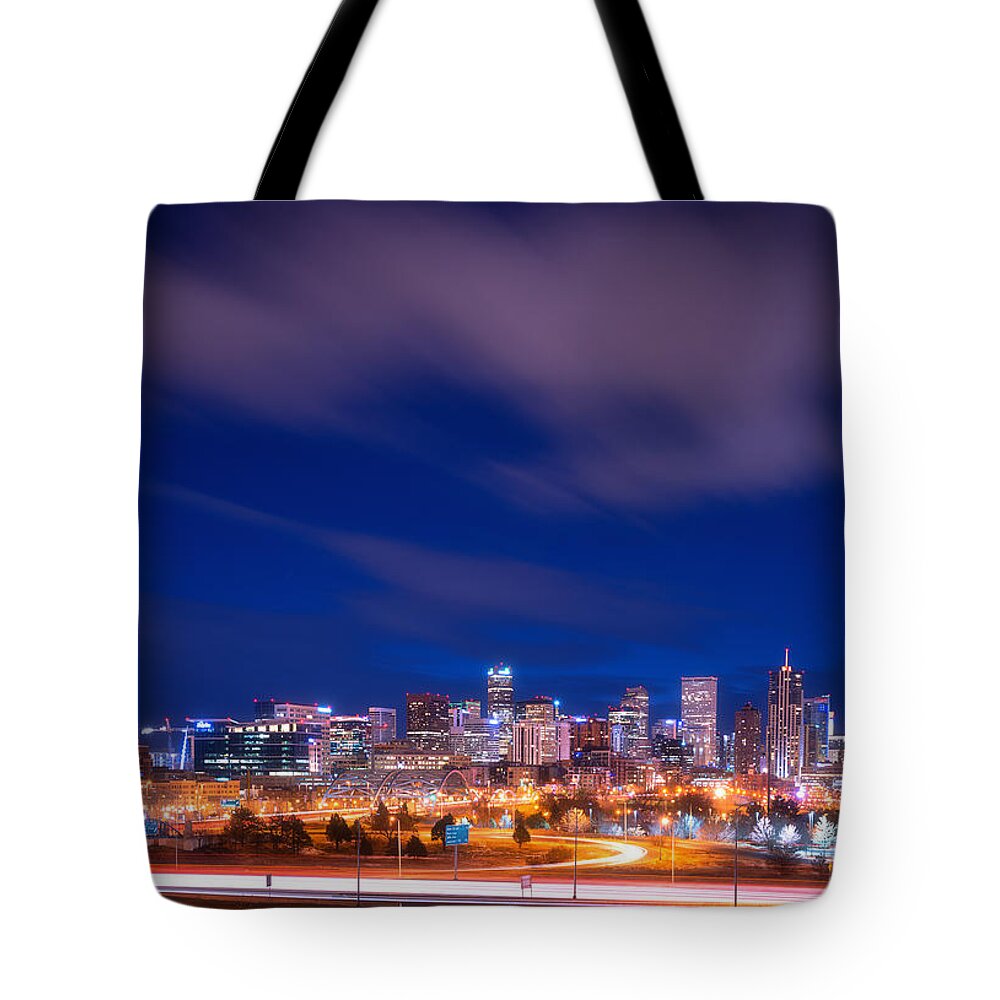 Long Exposure Tote Bag featuring the photograph Goodnight Denver by Darren White