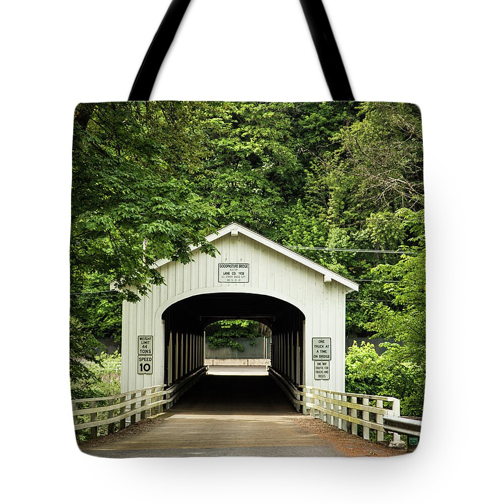 Goodpasture Covered Bridge Tote Bag featuring the photograph Goodpasture Covered Bridge by Tom Cochran