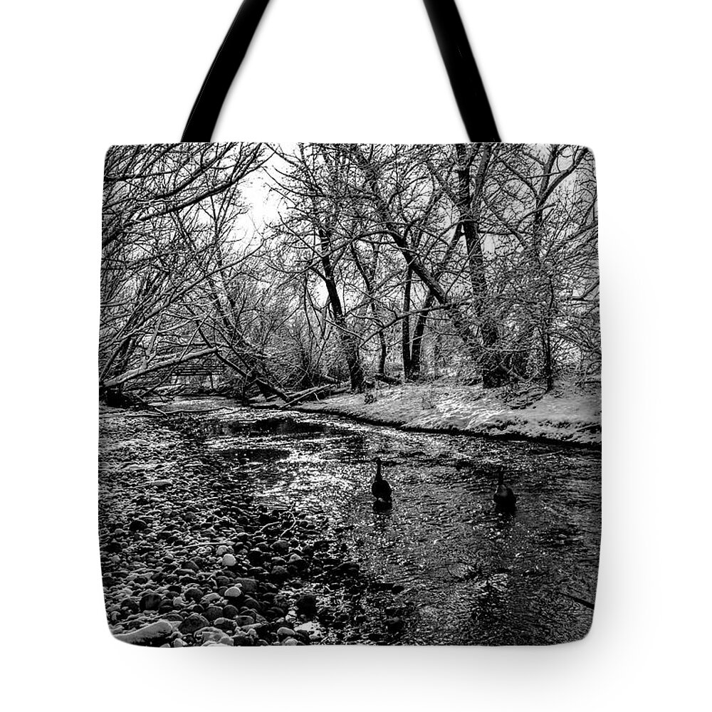 Black And White Tote Bag featuring the photograph Goose Creek by Michael Brungardt