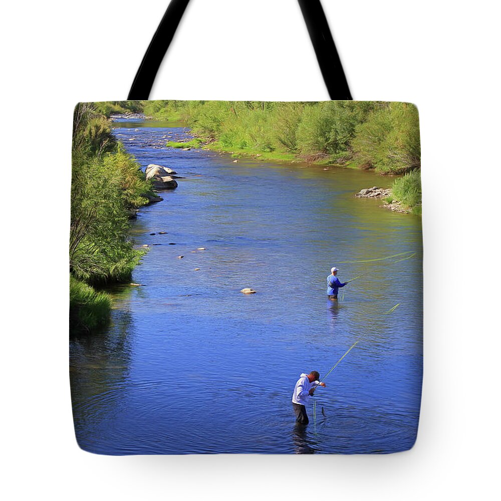 Fly Fishing Tote Bag featuring the photograph Got One by Donna Kennedy