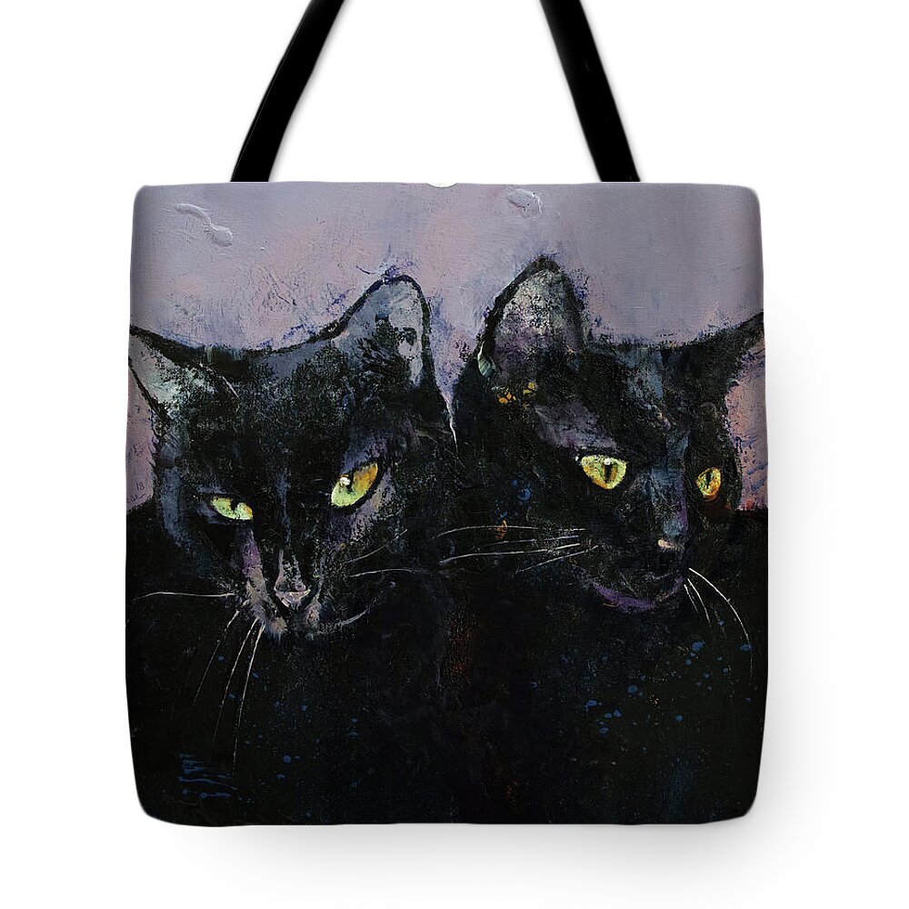 Abstract Tote Bag featuring the painting Gothic Cats by Michael Creese