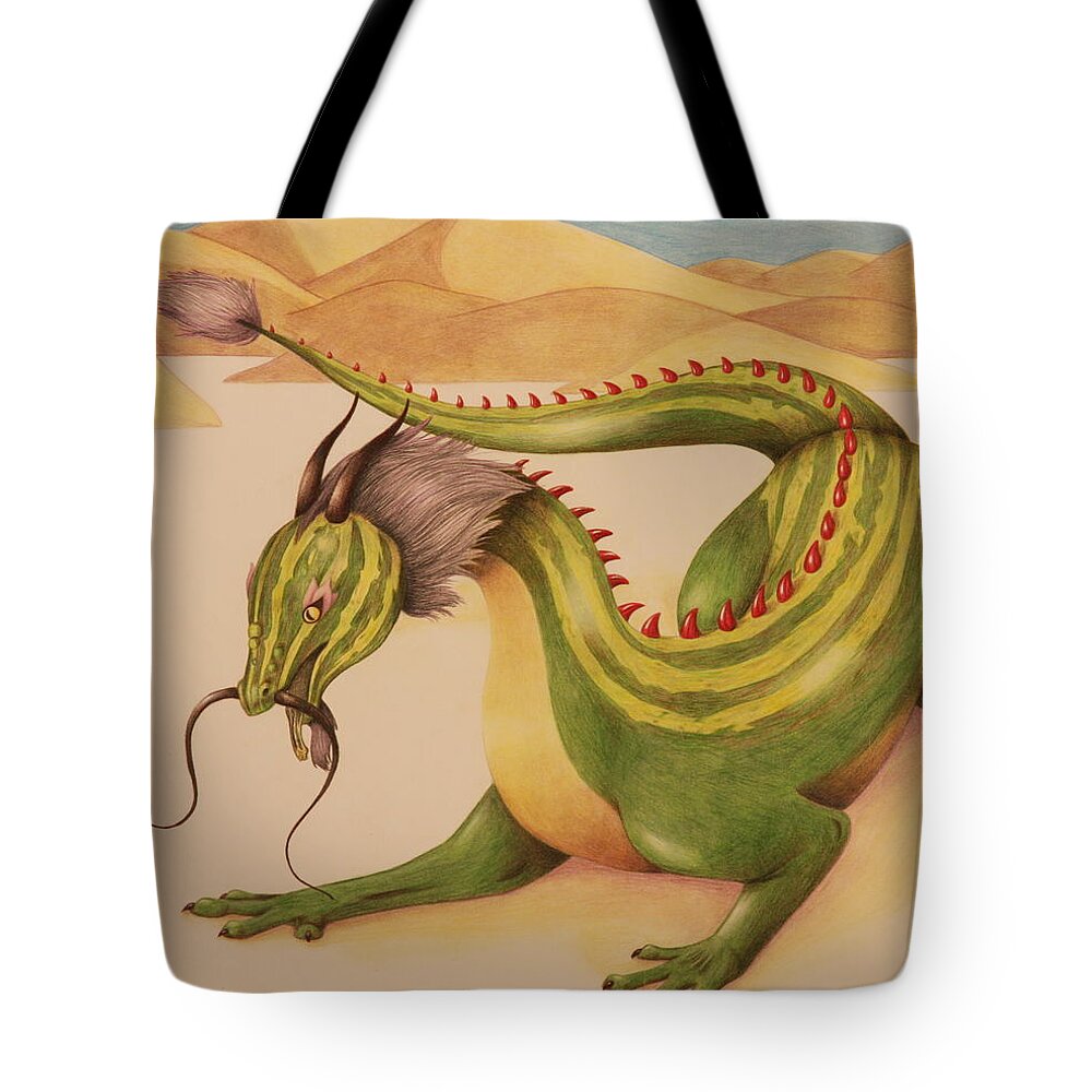 Dragon Tote Bag featuring the drawing Gourd Dragon by Michelle Miron-Rebbe