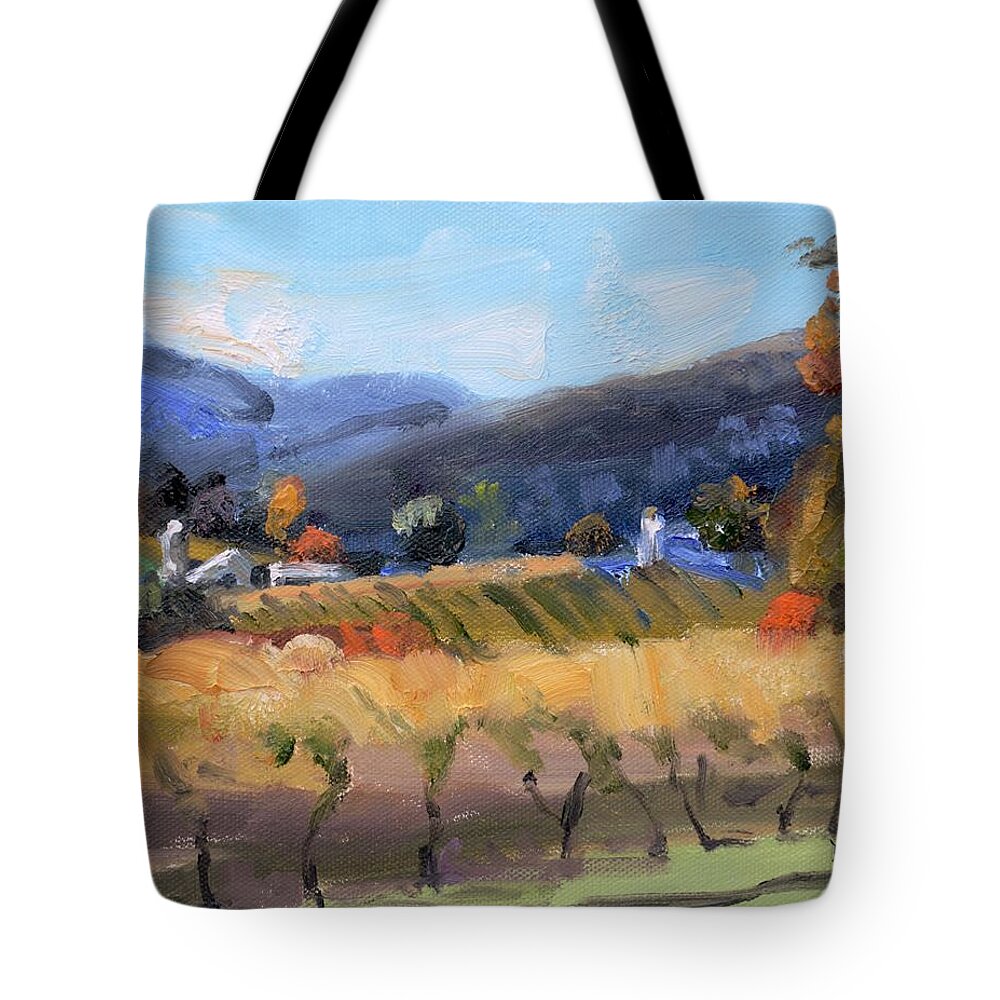 Grace Estate Tote Bag featuring the painting Grace Estate Winery Charlottesville VA by Donna Tuten