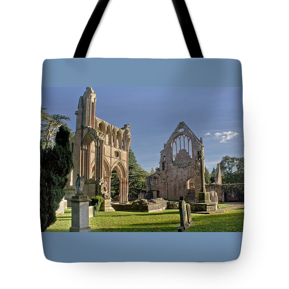 Dryburgh Tote Bag featuring the photograph Graceful Ruins. Dryburgh Abbey. by Elena Perelman