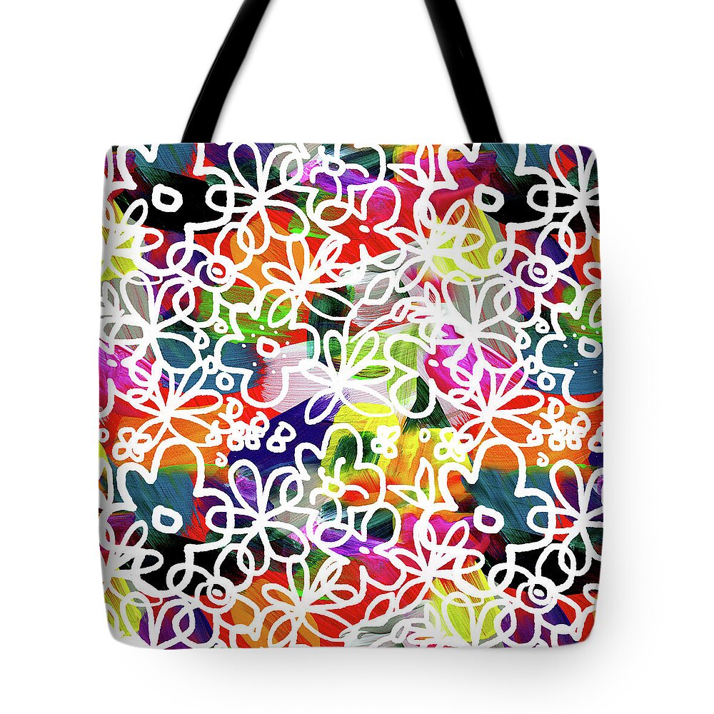 Flowers Tote Bag featuring the mixed media Graffiti Garden 2- Art by Linda Woods by Linda Woods