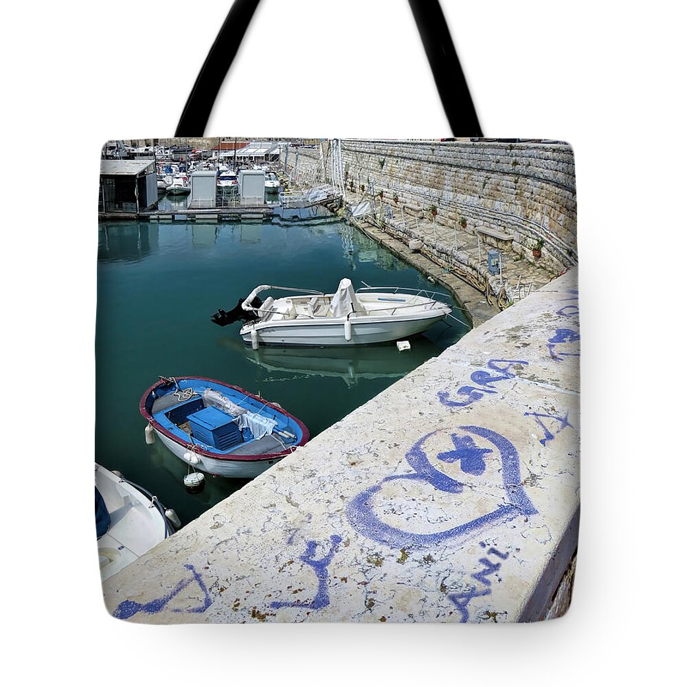 Trani Tote Bag featuring the photograph Graffiti Heart.Trani.Italy by Jennie Breeze