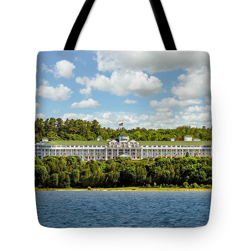 Grand Tote Bag featuring the photograph Grand Hotel Mackinac Island by Karen Jorstad