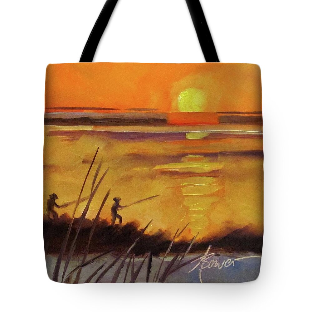 Gulf Coast Tote Bag featuring the painting Grand Isle Fishermen by Adele Bower