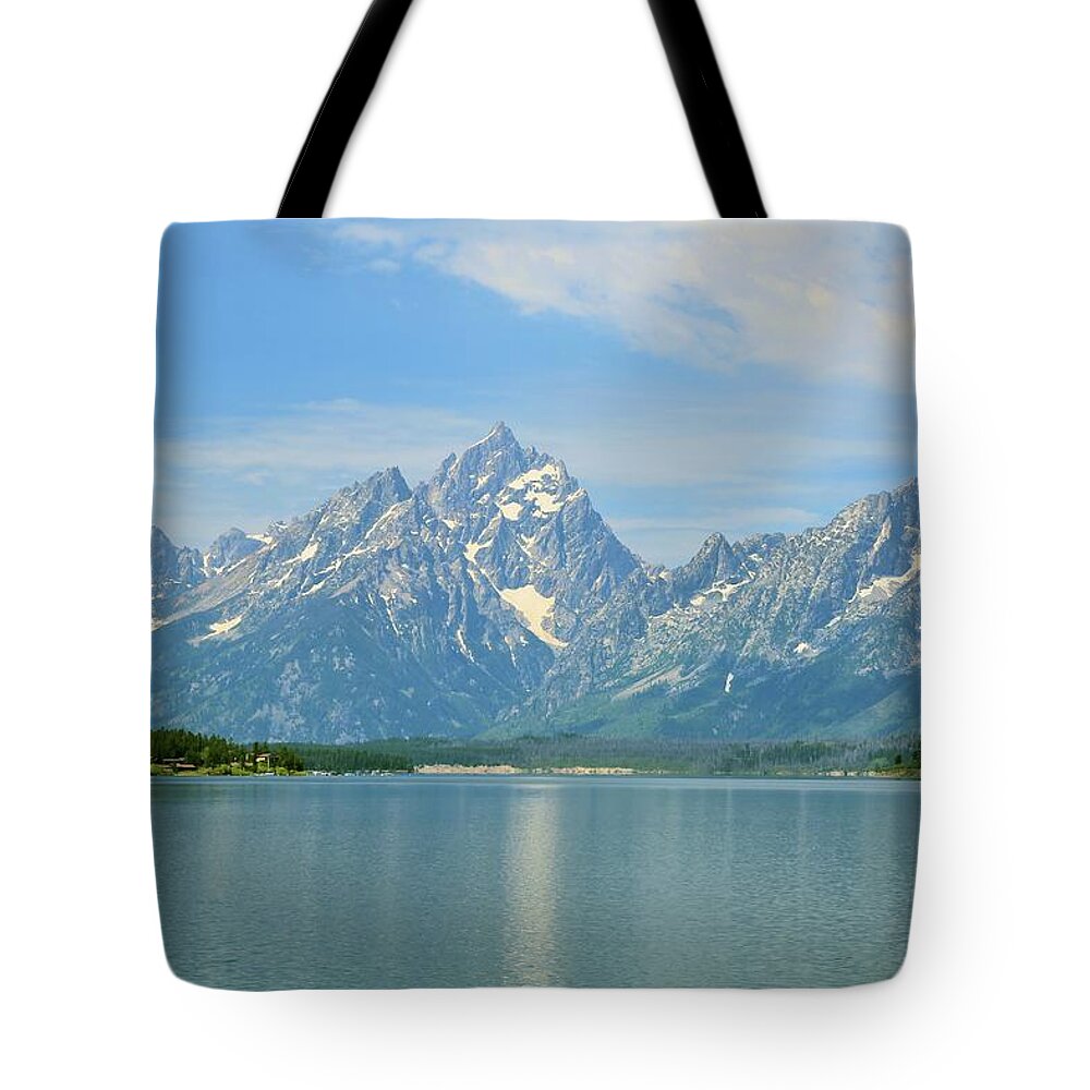 Photosbymch Tote Bag featuring the photograph Grand Teton over Jackson Lake by M C Hood
