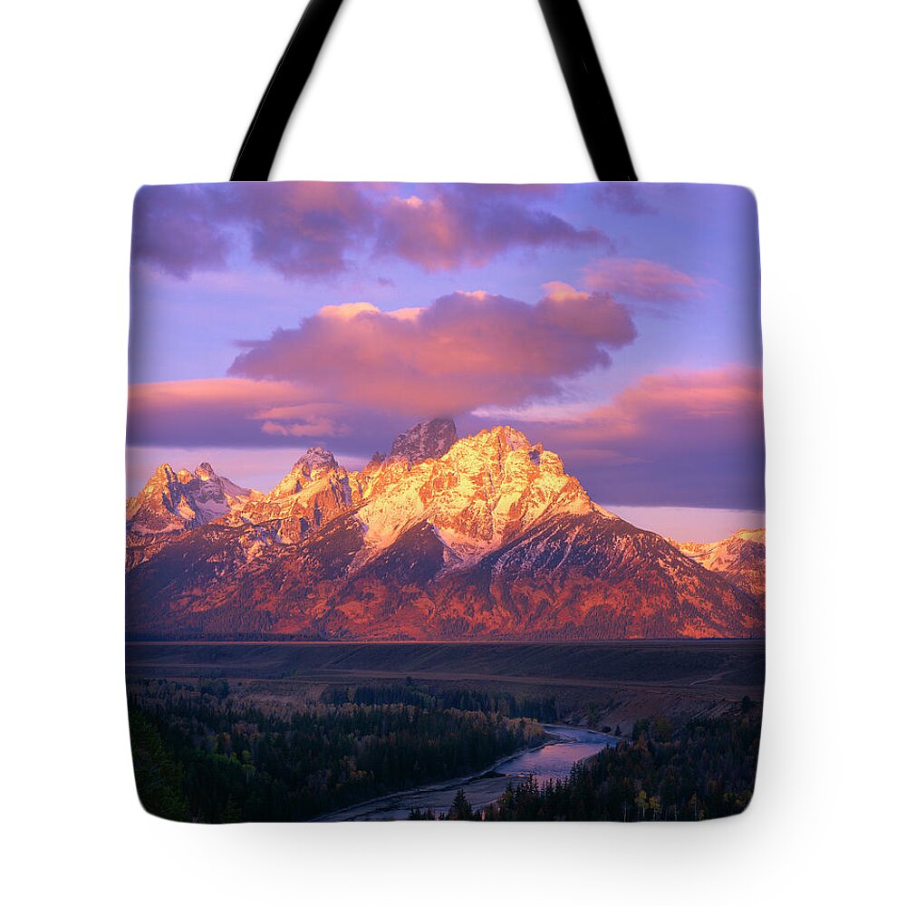 Mark Miller Photos Tote Bag featuring the photograph Grand Teton Sunrise by Mark Miller