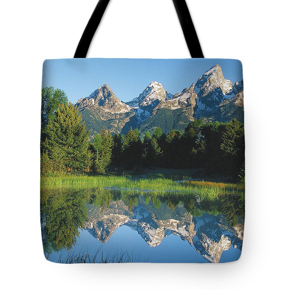 Grand Tote Bag featuring the photograph Grand Tetons Reflection Near Schwabacher by Ted Keller