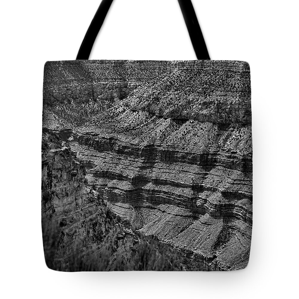 Grand Canyon Tote Bag featuring the photograph Grand View Grand Canyon BW by Chuck Kuhn