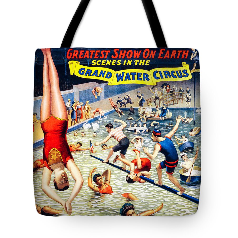 1985 Tote Bag featuring the painting Grand water circus Barnum and Bailey 1895 by Vincent Monozlay