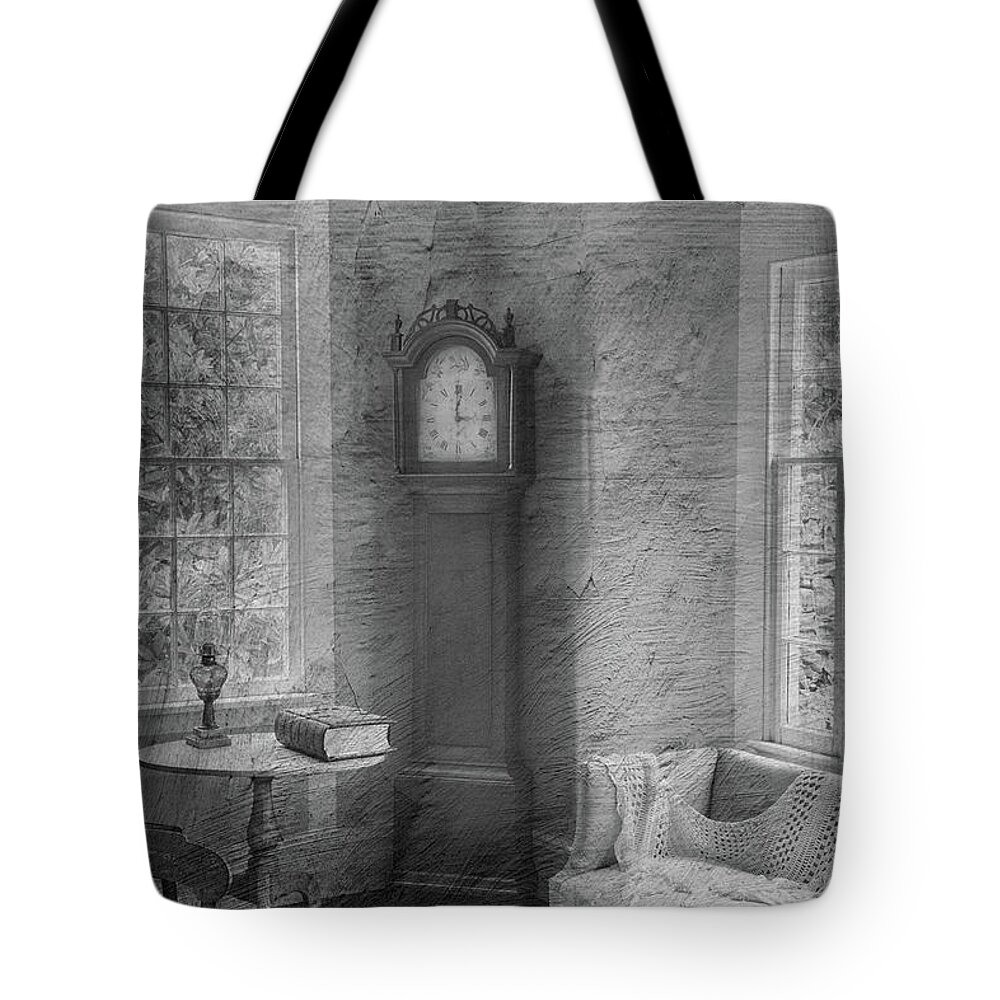 Black & White Tote Bag featuring the photograph Grandfather's Clock by Don Schiffner