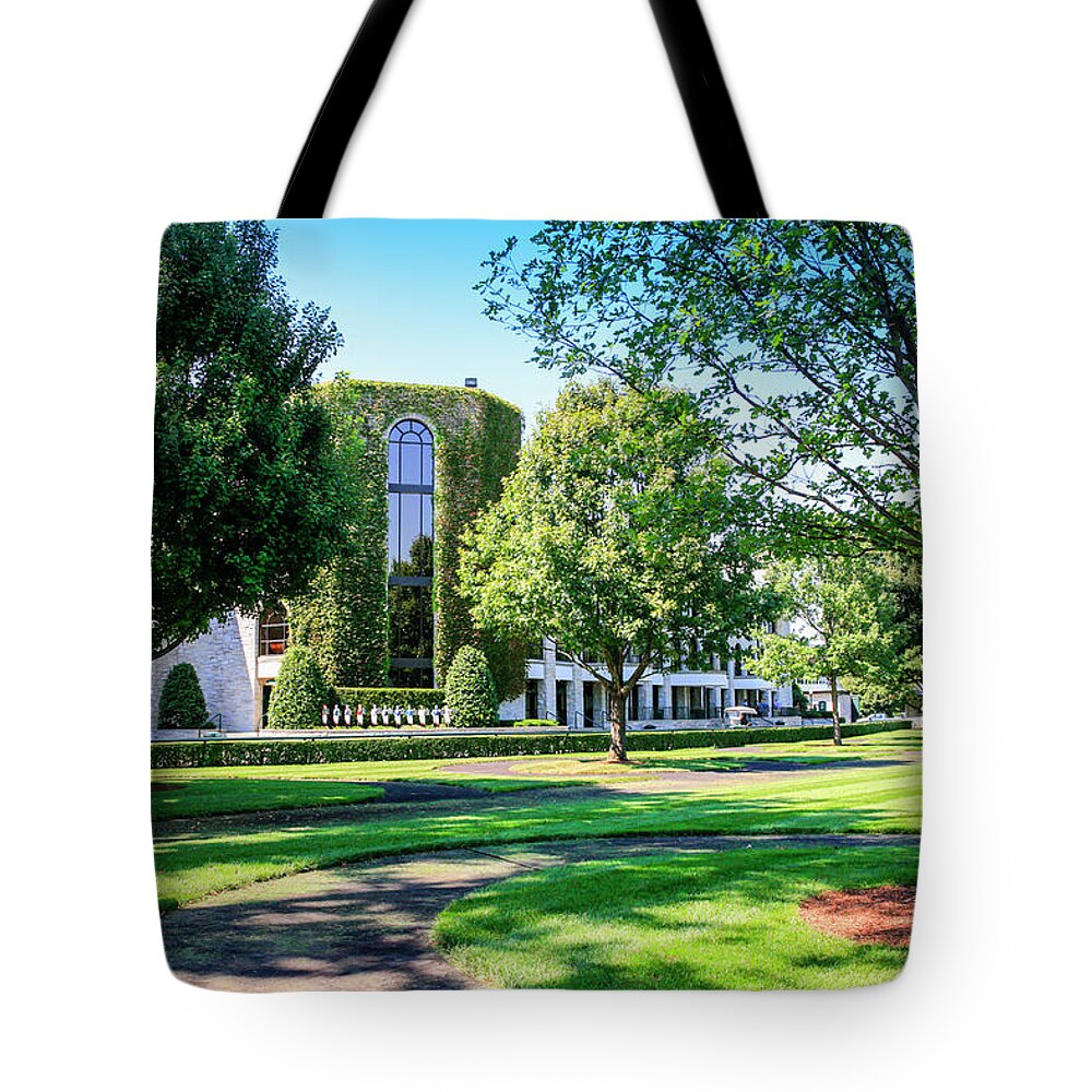 Grandstand Gardens Tote Bag featuring the photograph Grandstand at Keeneland KY by Chris Smith