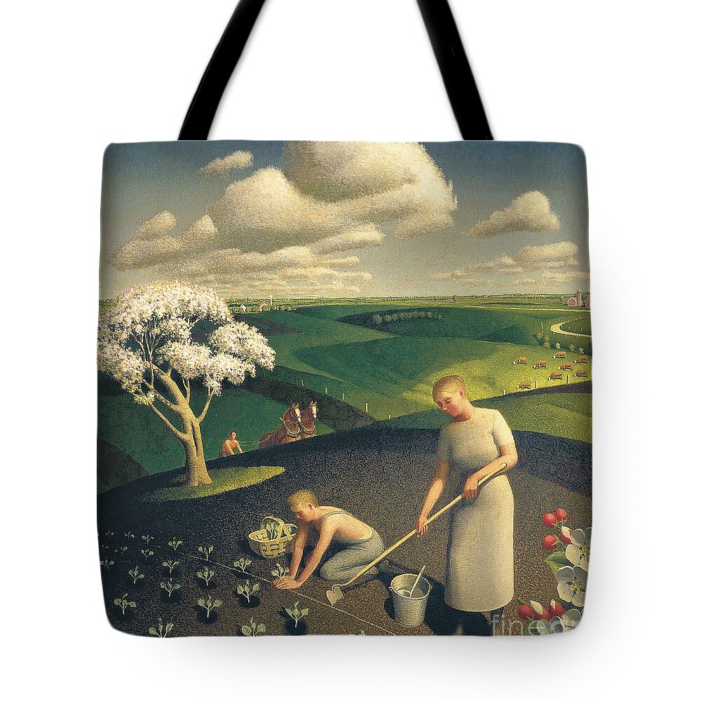 Grant Wood Tote Bag featuring the painting Grant Wood by MotionAge Designs