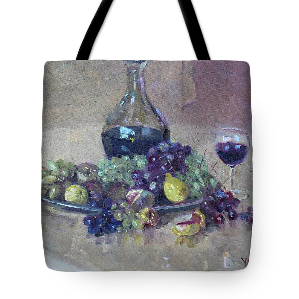 Grape Tote Bag featuring the painting Grape and Wine by Ylli Haruni