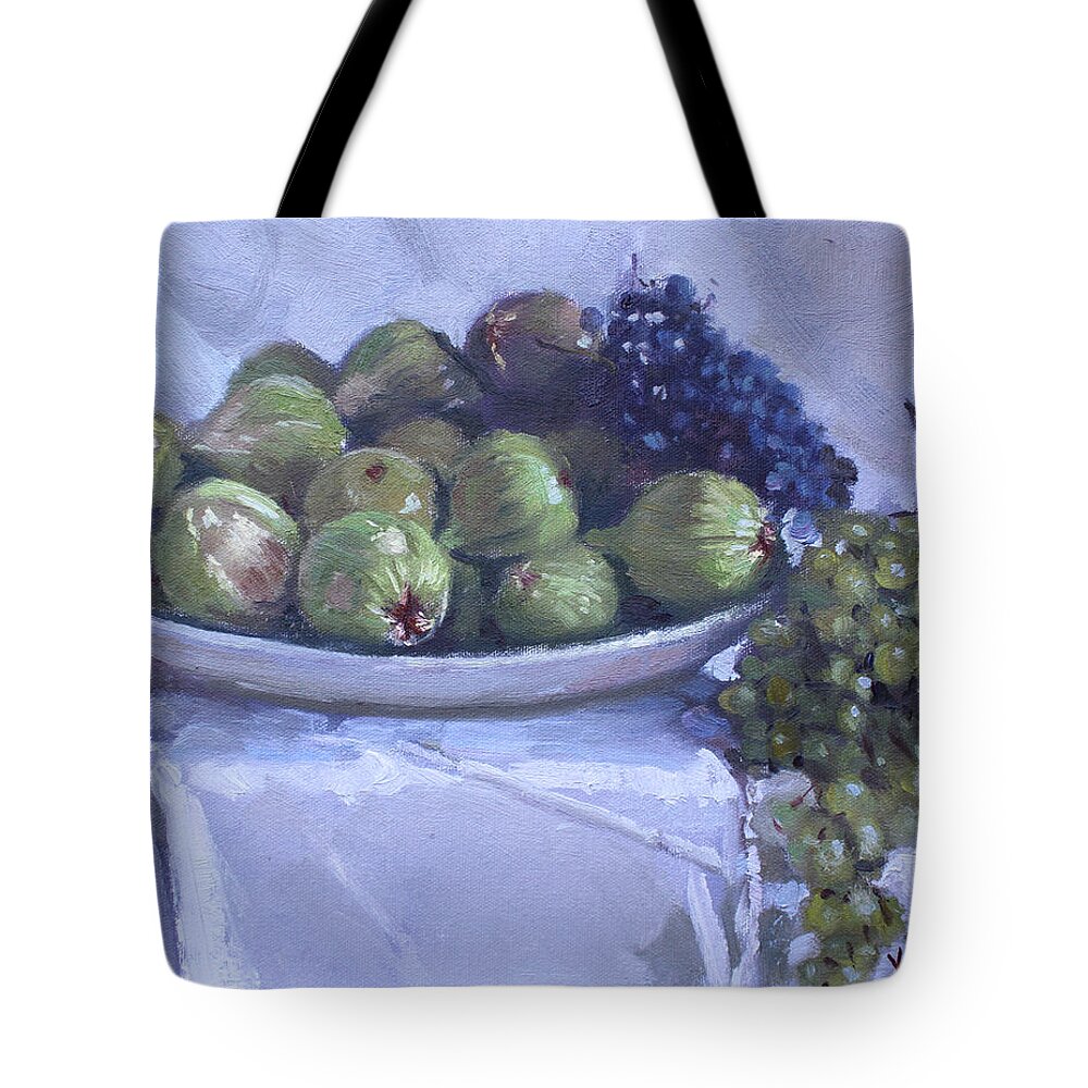 Grapes Tote Bag featuring the painting Grapes and Figs at Lida's by Ylli Haruni
