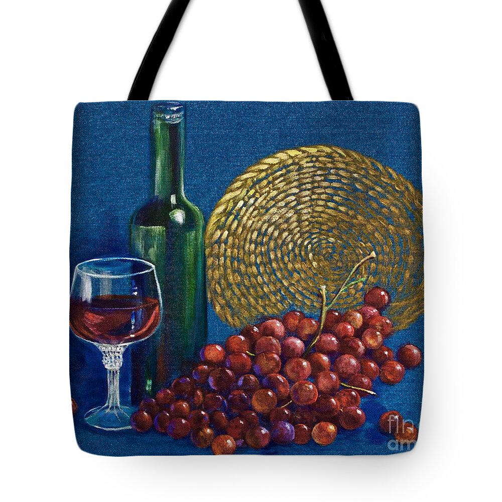 Still-life Tote Bag featuring the painting Grapes and Wine by AnnaJo Vahle