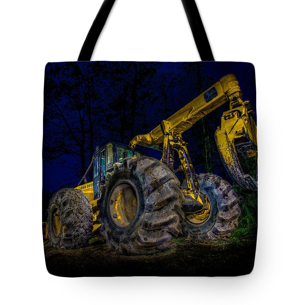 Blue Hour Tote Bag featuring the photograph Grapple Skidder by Paul Freidlund