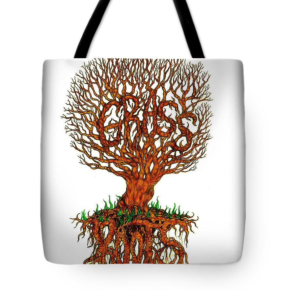 Tree Tote Bag featuring the drawing Grass Roots by Baruska A Michalcikova