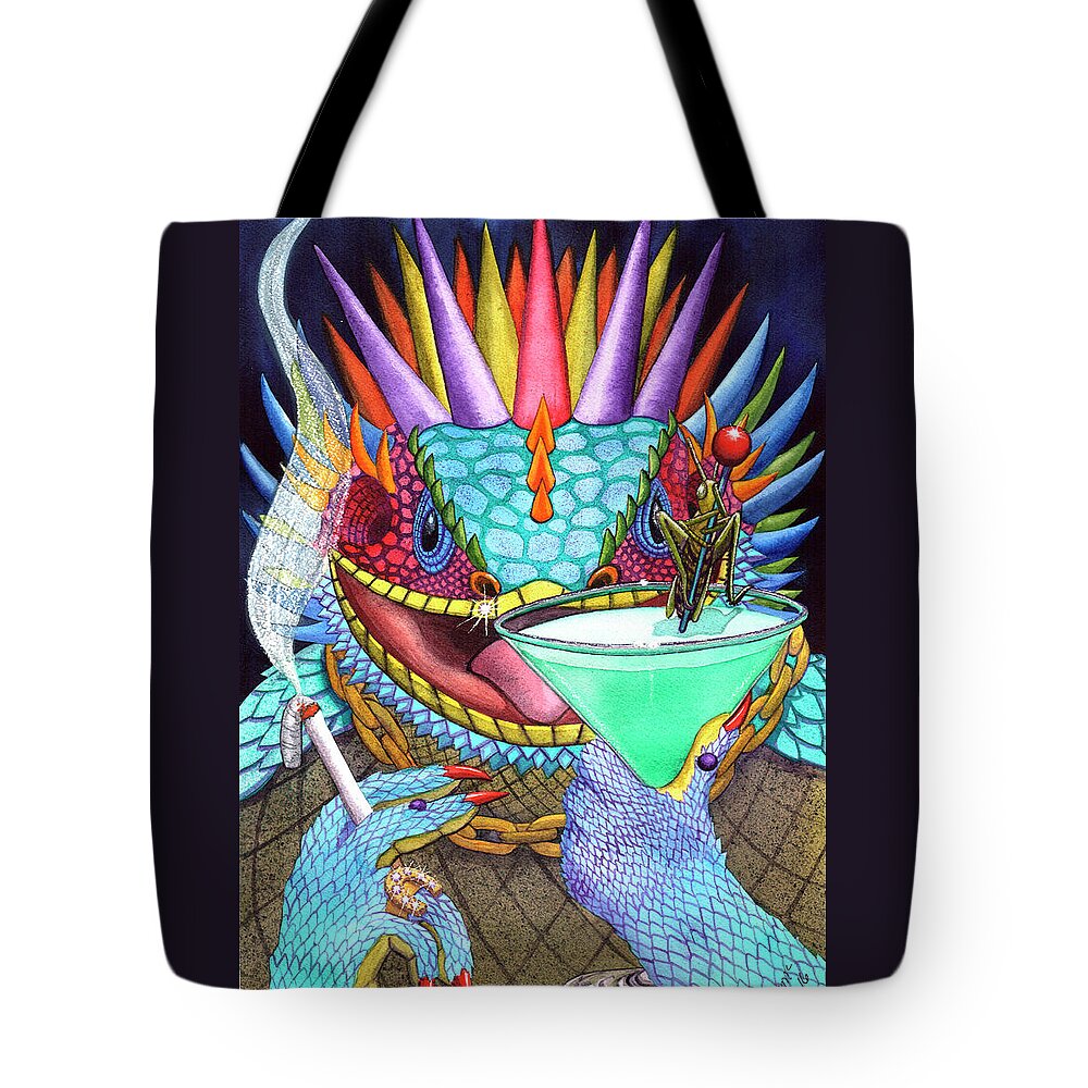 Lizard Tote Bag featuring the painting Grasshopper by Catherine G McElroy