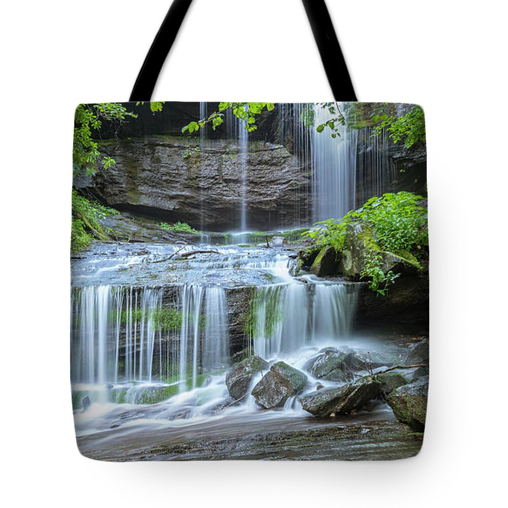 Grassy Tote Bag featuring the photograph Grassy Creek Falls in Little Switzerland in Blue Ridge Parkway Panorama by Ranjay Mitra