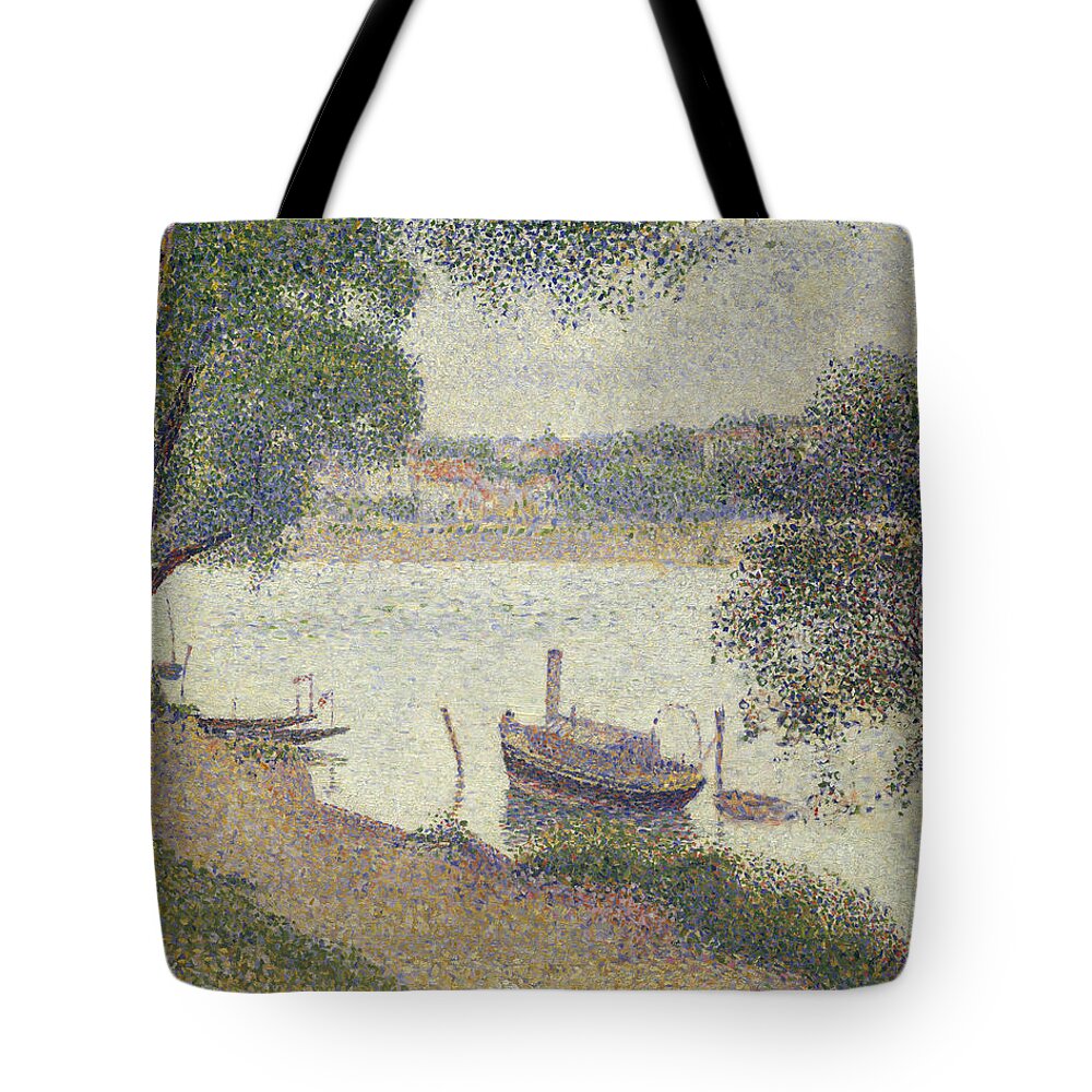 French Art Tote Bag featuring the painting Gray weather, Grande Jatte by Georges-Pierre Seurat
